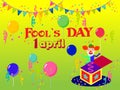 Set for the first of April with a jester and box to the fool`s day Royalty Free Stock Photo